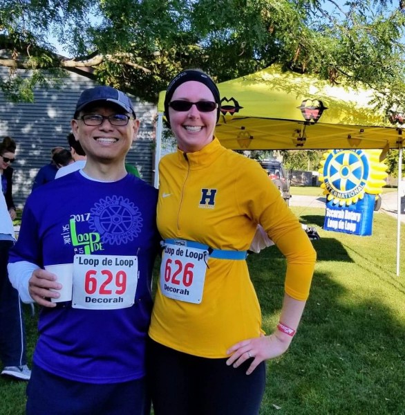 Picture of two people after a running race at the Decorah Loop de Loop.